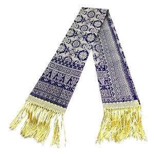 Vintage Songket Palembang Indonesia Lepus Scarf Purple Gold Silk Selendang EUC
